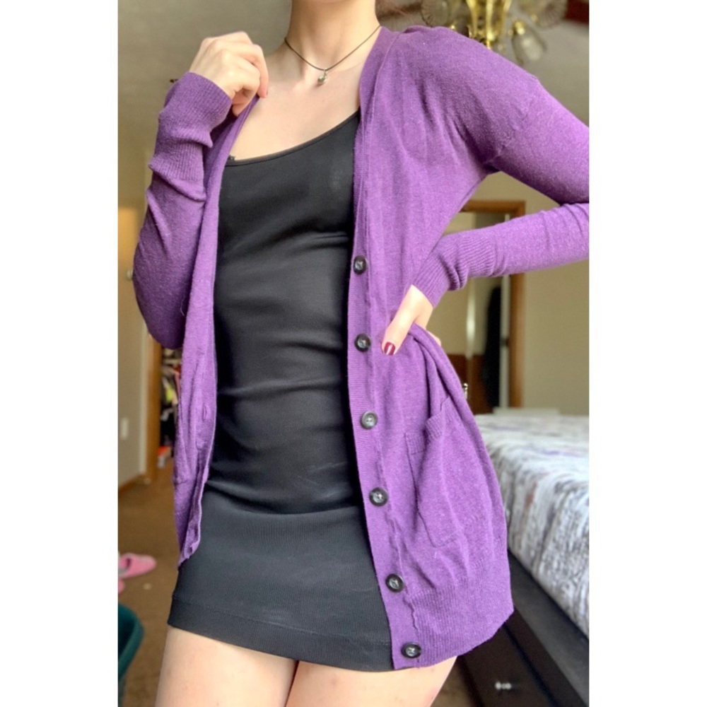 Button Up Purple Sweater Cardigan
